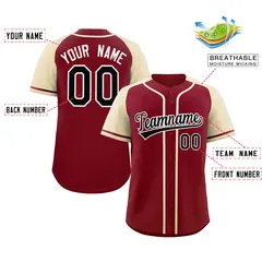 Crimson Black-White Raglan Sleeves Authentic Baseball Jersey 2