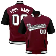 Crimson Black White Silver Short Sleeve Full-Snap Varsity Jacket 1
