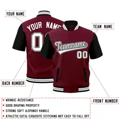Crimson Black White Silver Short Sleeve Full-Snap Varsity Jacket 2