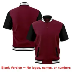 Crimson Black White Silver Short Sleeve Full-Snap Varsity Jacket 7