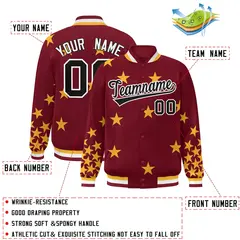 Crimson Black-White Star Graffiti Varsity Full-Snap Bomber Jacket 2