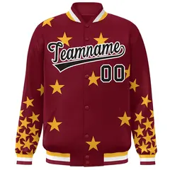 Crimson Black-White Star Graffiti Varsity Full-Snap Bomber Jacket 3