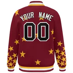 Crimson Black-White Star Graffiti Varsity Full-Snap Bomber Jacket 4