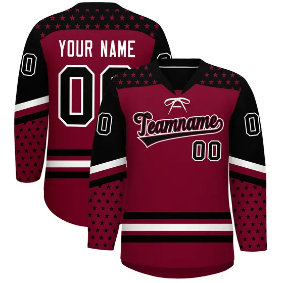Crimson Black White Star Series Lace-Up Neck Hockey Jersey