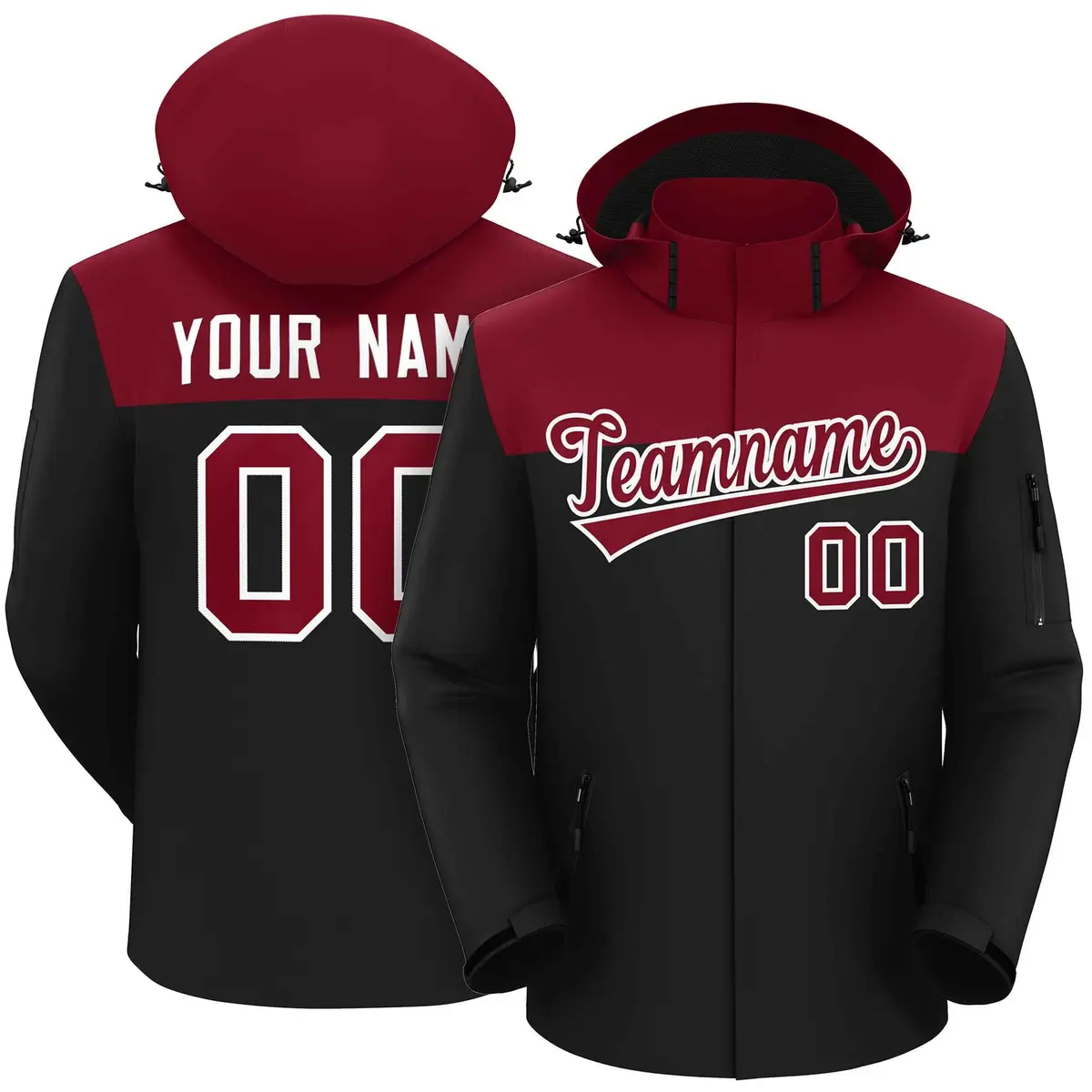 Crimson Black-White Two Tone Hooded Waterproof Jacket