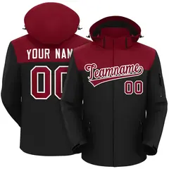 Crimson Black-White Two Tone Hooded Waterproof Jacket