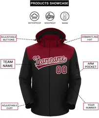 Crimson Black-White Two Tone Hooded Waterproof Jacket 2