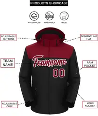 Crimson Black-White Two Tone Hooded Waterproof Jacket 2