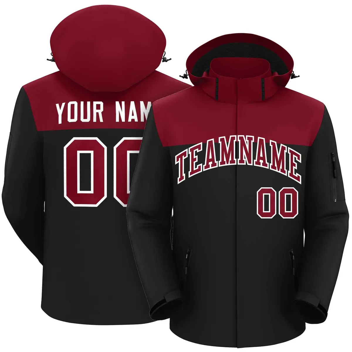 Crimson Black-White Two Tone Hooded Waterproof Jacket