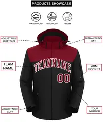 Crimson Black-White Two Tone Hooded Waterproof Jacket 2