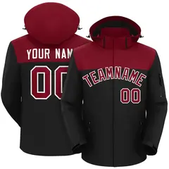 Crimson Black-White Two Tone Hooded Waterproof Jacket 1