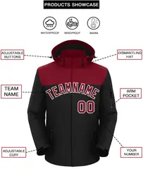 Crimson Black-White Two Tone Hooded Waterproof Jacket 2