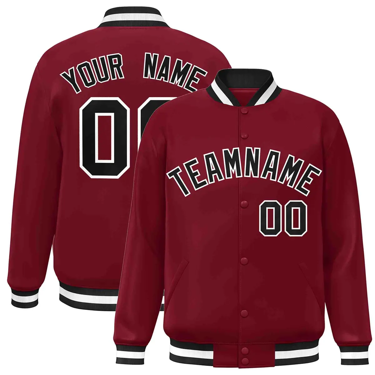 Crimson Black-White Varsity Full-Snap Letterman Jacket