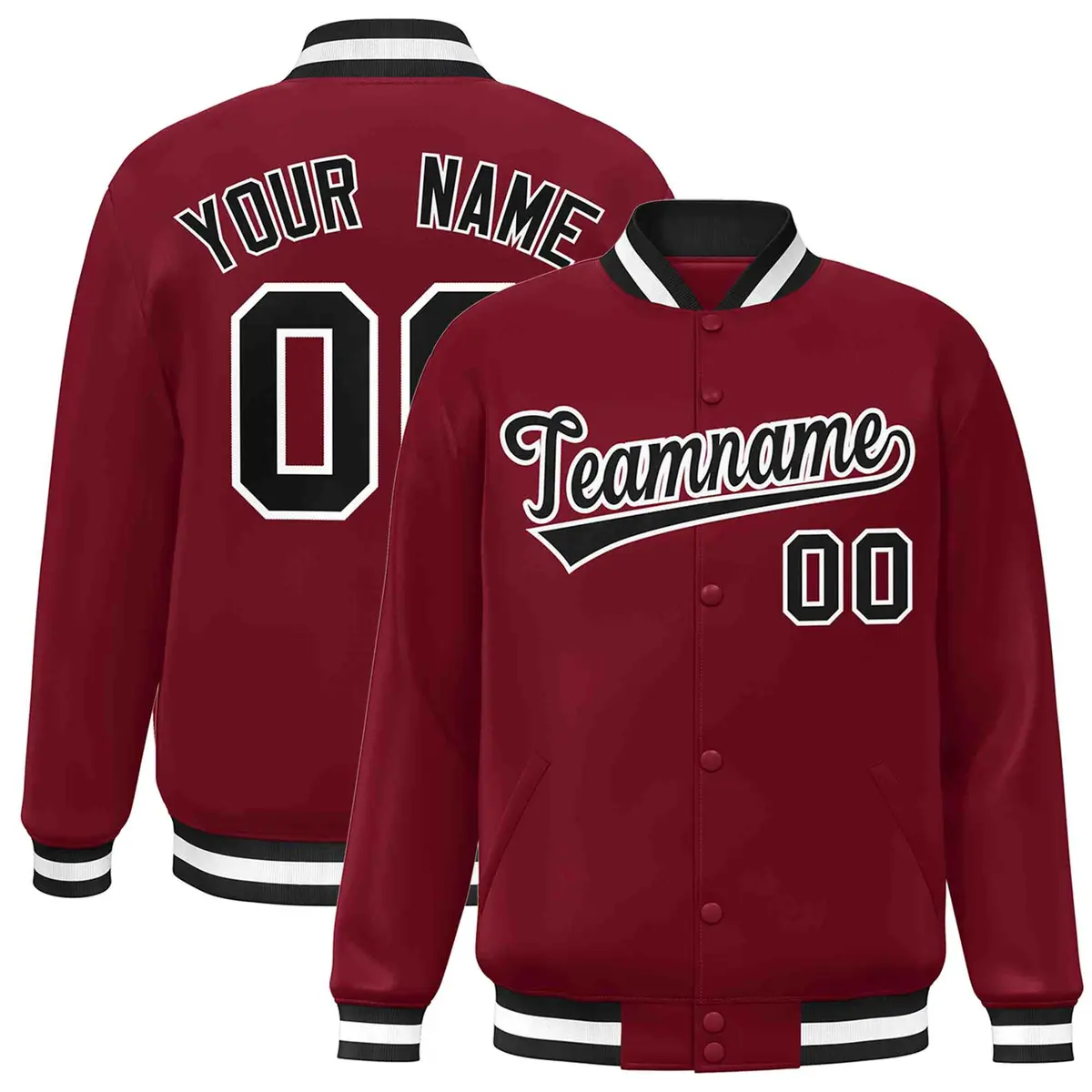 Crimson Black-White Varsity Full-Snap Letterman Jacket