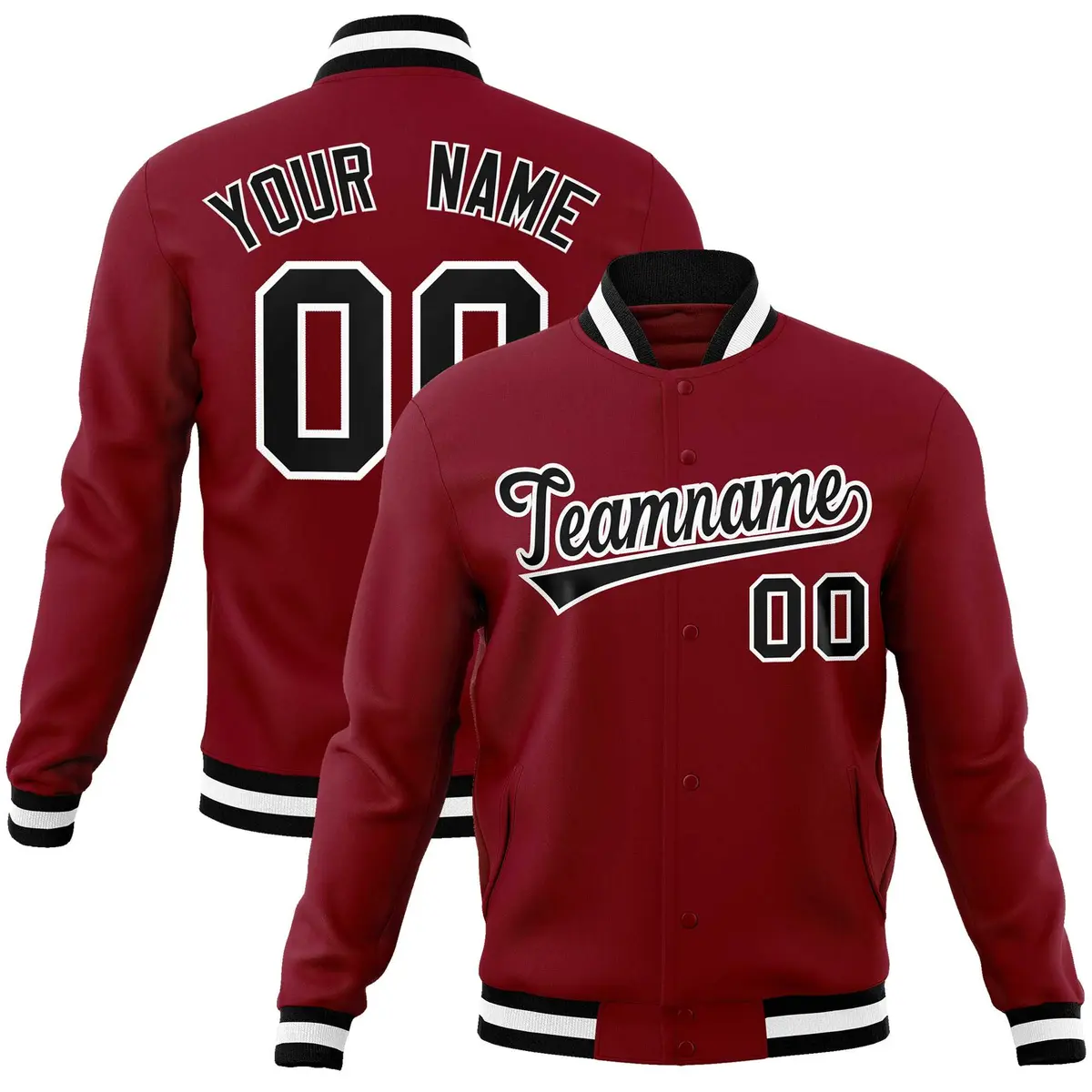Crimson Black-White Varsity Full-Snap Letterman Jacket