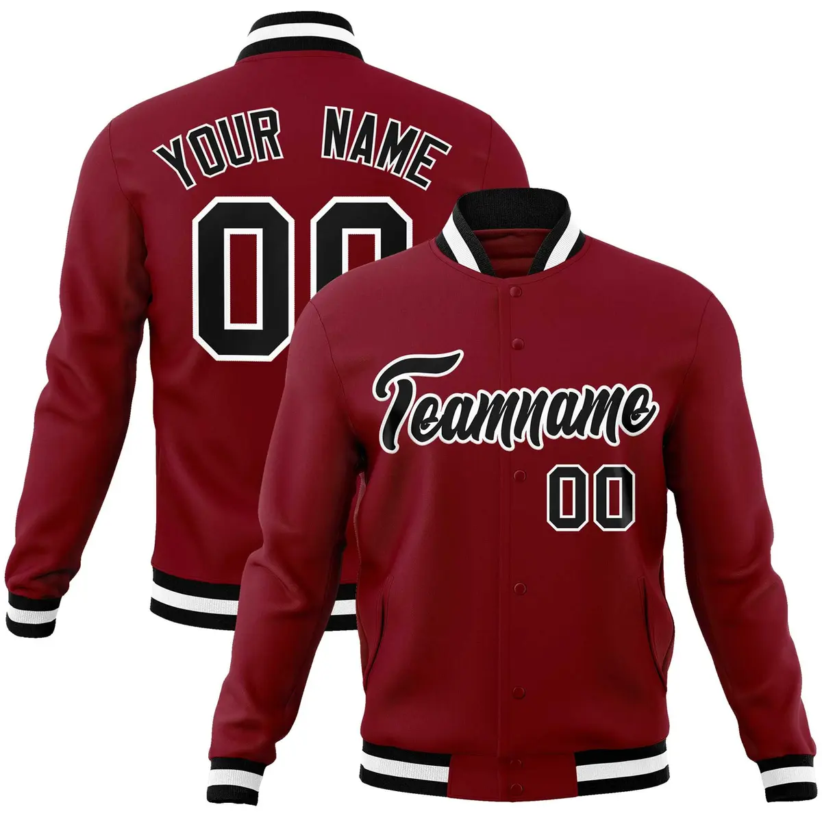 Crimson Black-White Varsity Full-Snap Letterman Jacket