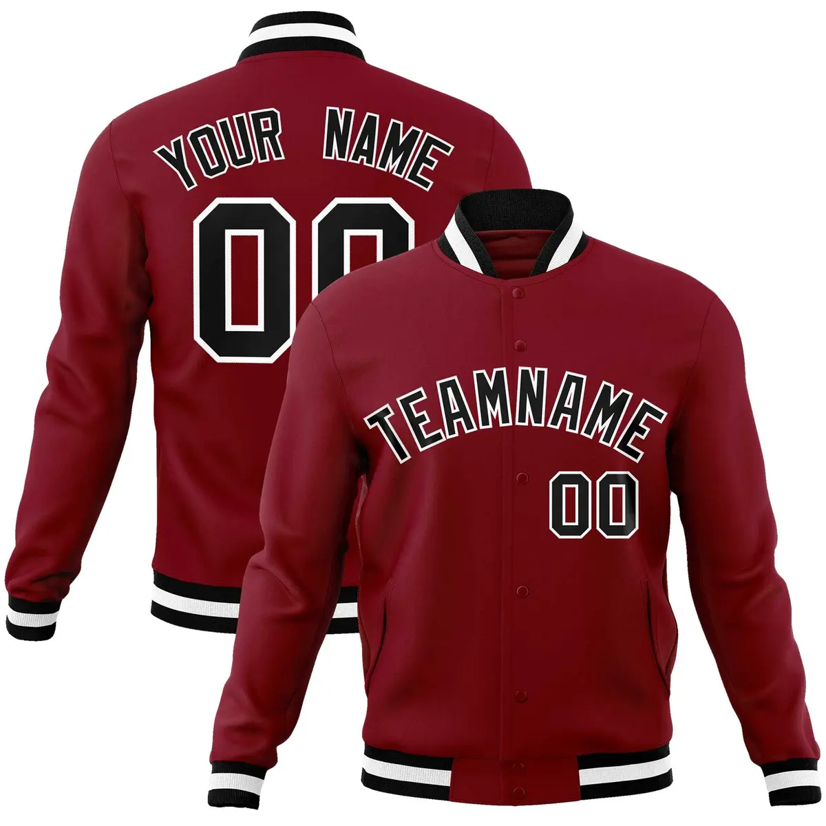 Crimson Black-White Varsity Full-Snap Letterman Jacket
