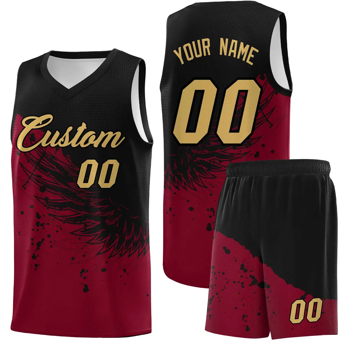 Crimson Black Wing Pattern Basketball Sports Uniform Jersey