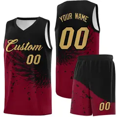 Crimson Black Wing Pattern Basketball Sports Uniform Jersey 1