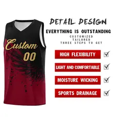 Crimson Black Wing Pattern Basketball Sports Uniform Jersey 2