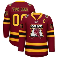 Crimson Black-Yellow Lace-Up Neck Hockey Jersey