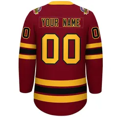 Crimson Black-Yellow Lace-Up Neck Hockey Jersey 4