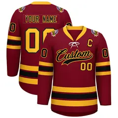 Crimson Black-Yellow Lace-Up Neck Hockey Jersey