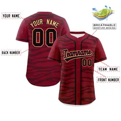Crimson Black Zebra Stripes Graffiti Baseball Jersey 2