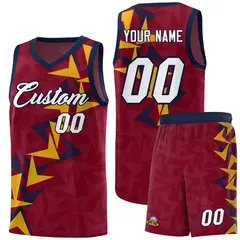 Crimson Boomerang Pattern Basketball Jersey 1