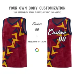 Crimson Boomerang Pattern Basketball Jersey 3