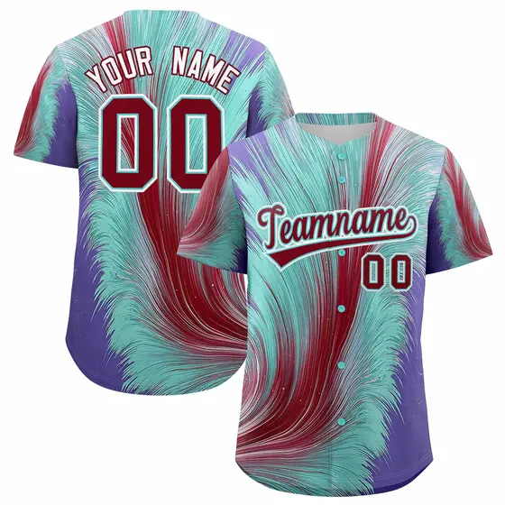 Crimson Bright Green Fluid Feather Graffiti Baseball Jersey