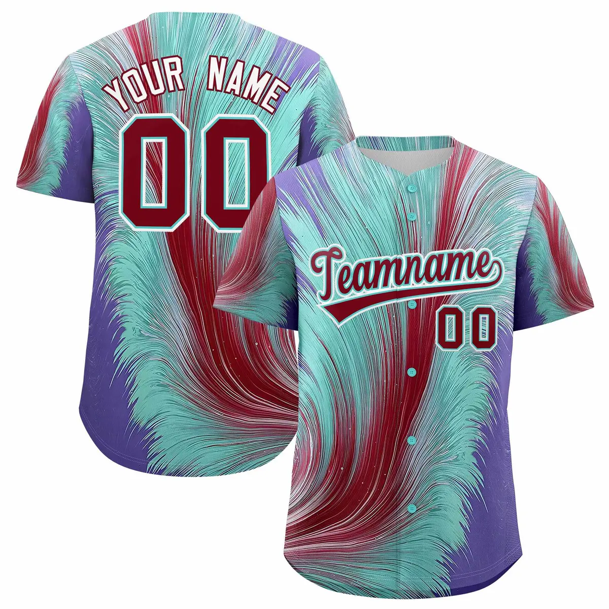 Crimson Bright Green Fluid Feather Graffiti Baseball Jersey
