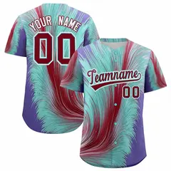 Crimson Bright Green Fluid Feather Graffiti Baseball Jersey 1