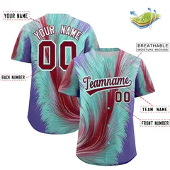 Crimson Bright Green Fluid Feather Graffiti Baseball Jersey 2
