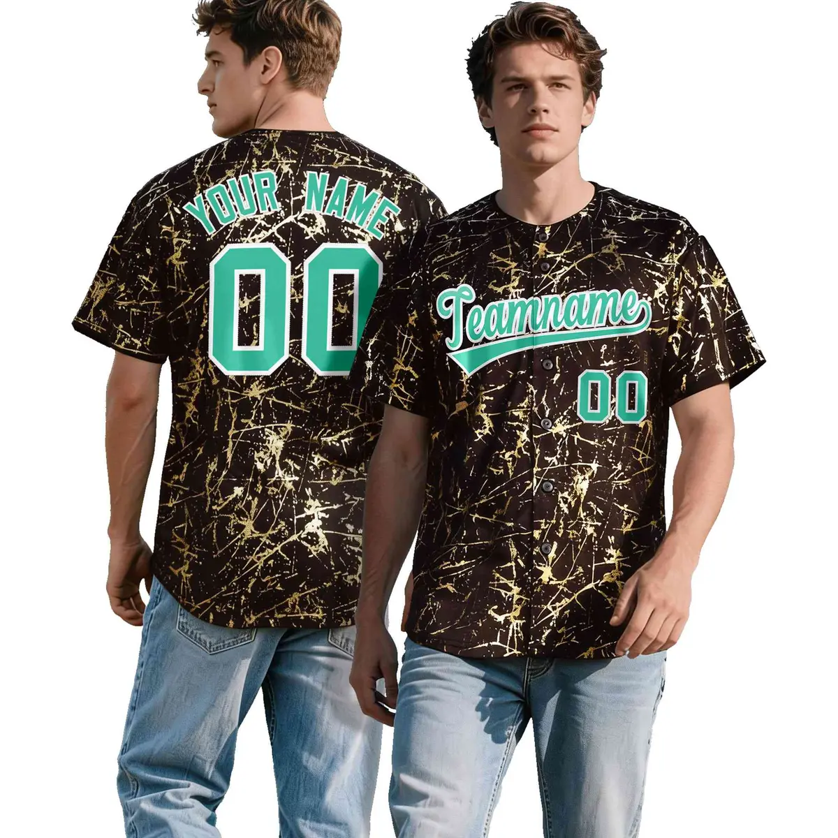 Crimson Bright Green Metallic Gold Splatter Baseball Jersey
