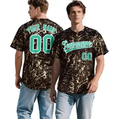 Crimson Bright Green Metallic Gold Splatter Baseball Jersey 1