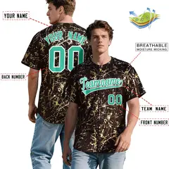 Crimson Bright Green Metallic Gold Splatter Baseball Jersey 2