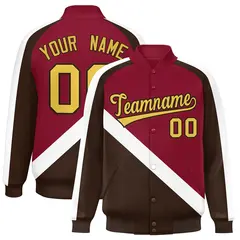 Crimson Brown Raglan Varsity Full-Snap Letterman Baseball Jacket 1
