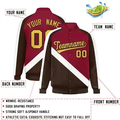 Crimson Brown Raglan Varsity Full-Snap Letterman Baseball Jacket 2