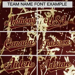 Crimson Burgundy Shiny Gold Cracked Texture Baseball Jersey 4