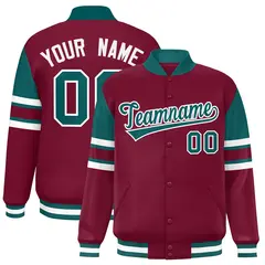 Crimson Color Block Varsity Full-Snap Letterman Jacket 1