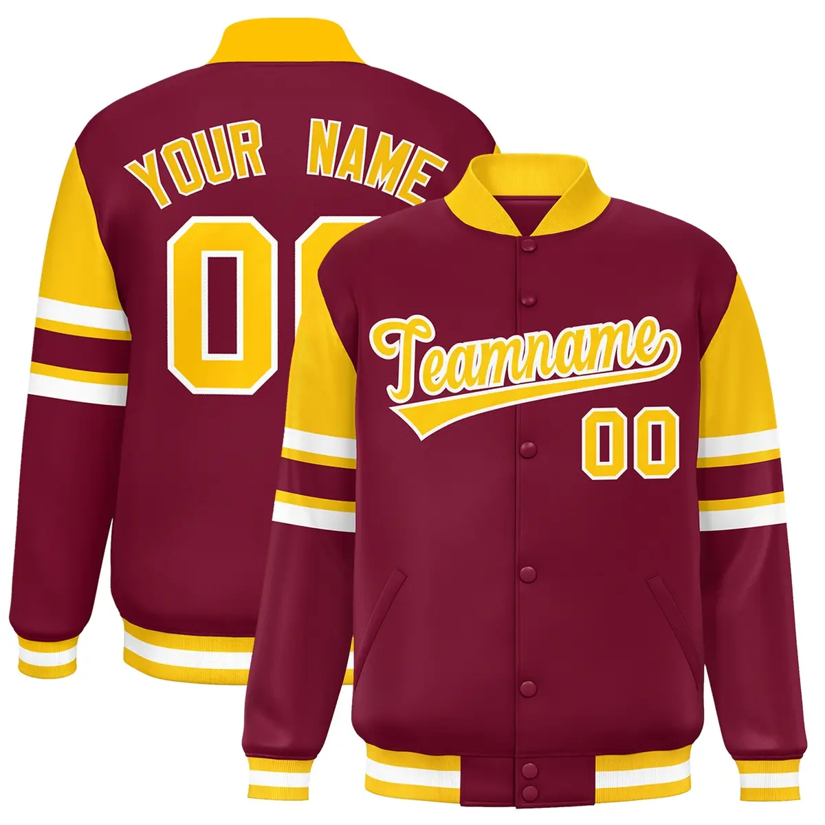 Crimson Color Block Varsity Full-Snap Letterman Jacket