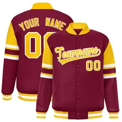 Crimson Color Block Varsity Full-Snap Letterman Jacket 1