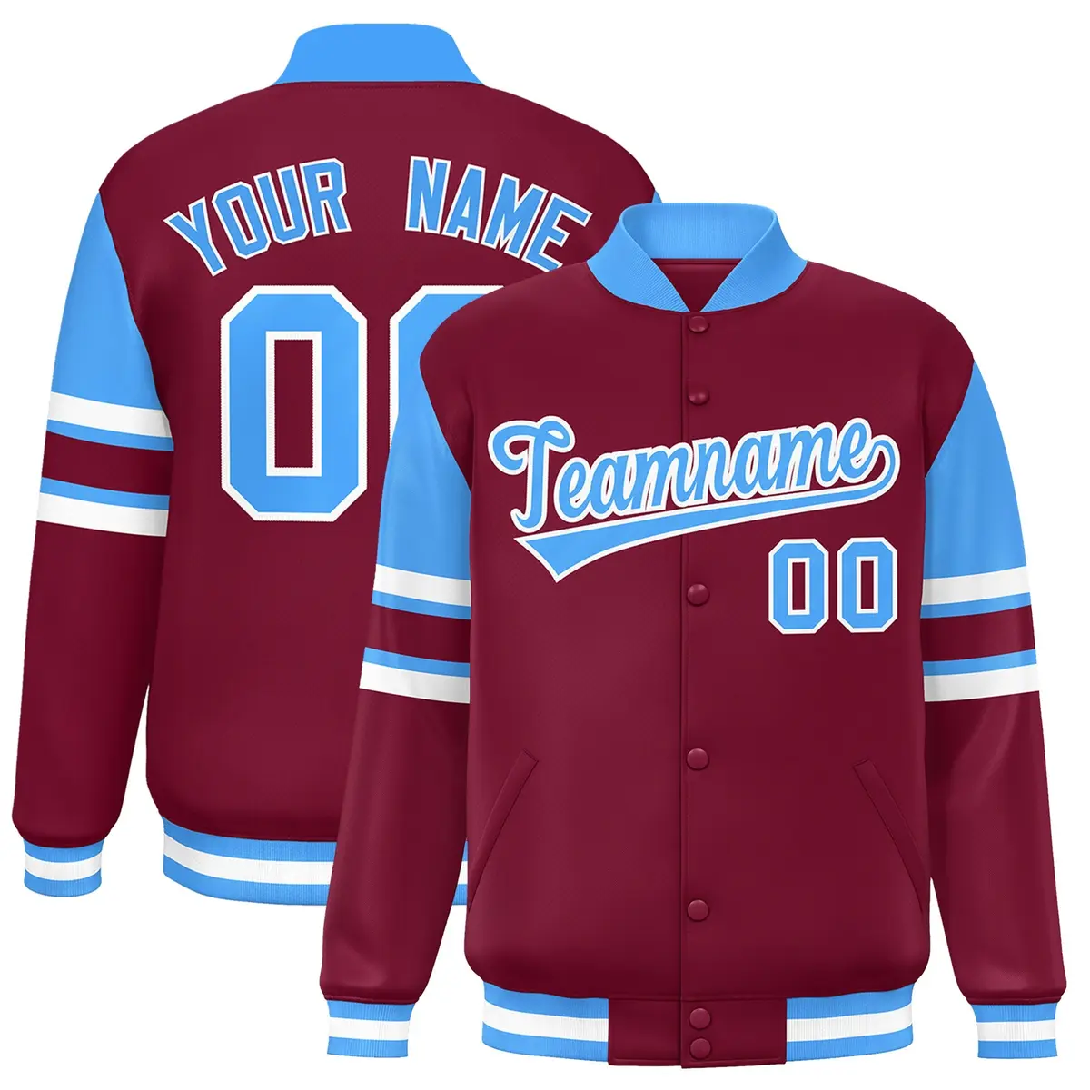Crimson Color Block Varsity Full-Snap Letterman Jacket