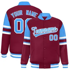 Crimson Color Block Varsity Full-Snap Letterman Jacket 1
