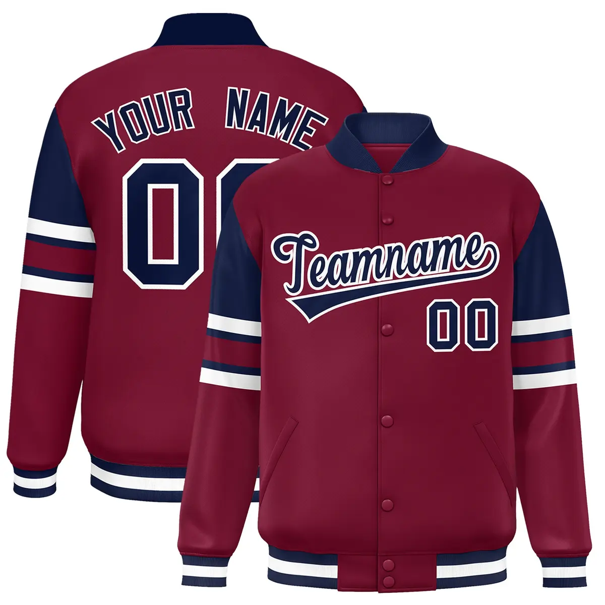 Crimson Color Block Varsity Full-Snap Letterman Jacket