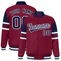 Crimson Color Block Varsity Full-Snap Letterman Jacket 1