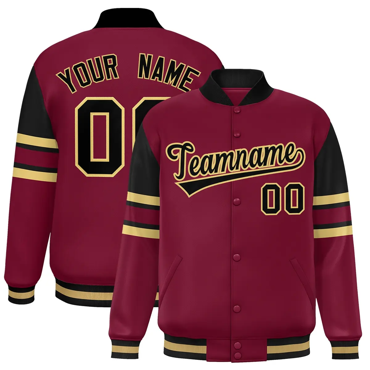 Crimson Color Block Varsity Full-Snap Letterman Jacket