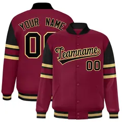 Crimson Color Block Varsity Full-Snap Letterman Jacket 1