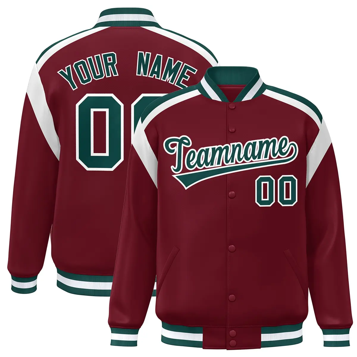 Crimson Color Block Varsity Full-Snap Letterman Jacket
